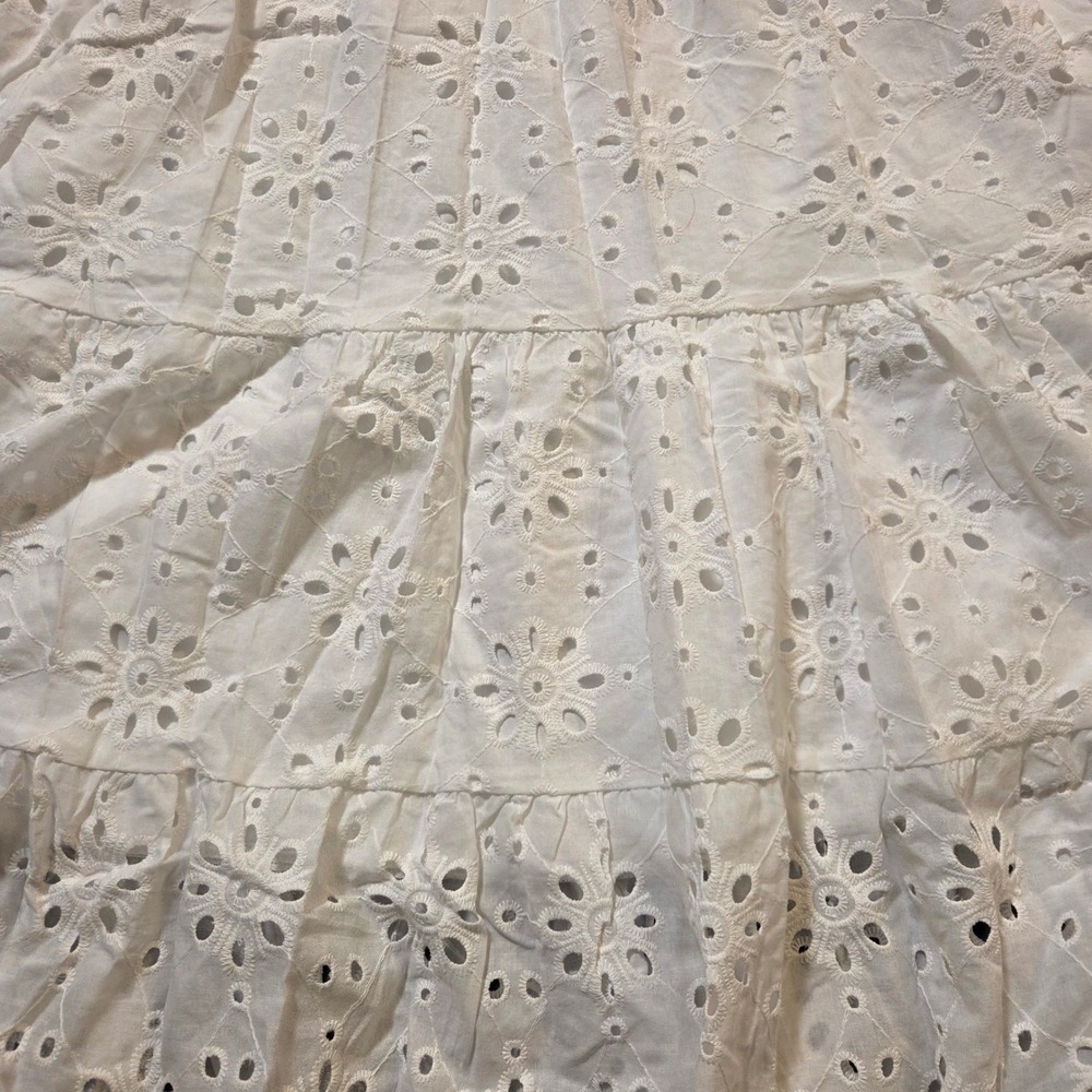Unbranded White Eyelet Lace Tiered Babydoll Dress V-Neck Short Sleeve Boho Mini - Picture 7 of 8